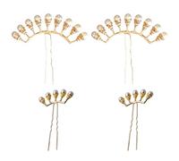 AMUSLESUR Lot de 4 Bâtonnets à Cheveux Rétro en Alliage Doré Perles, Légers et Faciles à Enlever, Accessoire Élégant pour Coiffure de Style Chinois aux Fêtes et Costumes
