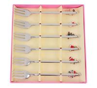 AMUSLESUR Lot de 6 Fourchettes à Café et Dessert en Acier Inoxydable 304 Argentées, Design Créatif de Noël, Faciles à Nettoyer, Coffret Cadeau pour Occasions Spéciales