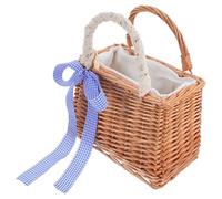 AMUSLESUR Panier à Fleurs Tressé Carré en Osier Poignée, Léger et Élégant pour Rangement et Décoration de Fleur à Main, Style Bohème Vintage