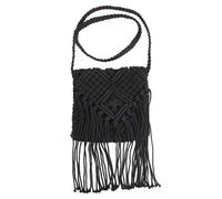AMUSLESUR Paquet Bandoulière en Crochet Coton Franges Noir, Capacité Grosse et Confortable, Facile à Laver et Sécher, Style Bohème pour Plage D'été Femme