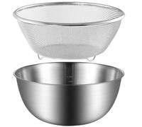 AMUSLESUR Passoire Cuisine en Acier Inoxydable Argenté Panier de Drainage à Deux Niveaux, Poignée des Deux Côtés, pour Laver Riz, Fruits et Légumes Cuisine