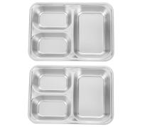 AMUSLESUR Plateau Repas Compartimenté en Acier Inoxydable 304, Lot de 2 Assiettes Robustes Empêchant le Mélange Odeurs, pour Repas Sains