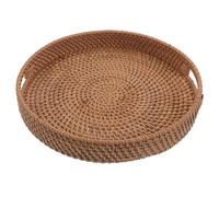 AMUSLESUR Plateau Rond en Rotin Tressé Main avec Poignées Ergonomiques et Base Stable pour Rangement sur Table Basse ou Chambre