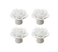 AMUSLESUR Poignées de Porte en Céramique Rose Forme Fleur, Lot de 4, Boutons de Tiroir Modernes pour Armoire et Commode, Finition Blanche Élégante pour Meuble Cuisine