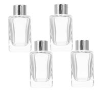 AMUSLESUR Set de 4 Flacons Diffuseurs de Parfum en Verre Rechargeable 50ml avec Bouchon Argenté, Design Classique Carré, pour Bibliothèque ou Coiffeuse, Anti-Fuite