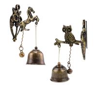 AMUSLESUR Sonnette de Porte Vintage en Métal Or pour Magasin et Patio, Carillon Éolien Créatif Son Clair et Structure Robuste, Lot de 2 Pièces