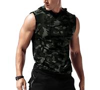 Amussiar Débardeur d'entraînement à capuche sans manches pour homme, Noir-camouflage, Taille L