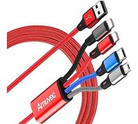 Amuvec Câble de Charge Multi Rapide Charge, [3A 1.2M] Tressé de Câble USB 4 en 1 avec 2 iP Micro USB Type C Connecteurs, pour Samsung Galaxy S24 S23 S22 S21 S20 S9, Huawei, Moto, Xiaomi, LG, Sony