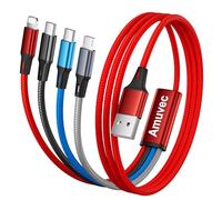 Amuvec Câble de Charge Multi USB 3A 4 en 1, Câble USB Tressé de 1.2M avec Connecteurs 2*Type C/iP/Micro USB, Charge Rapide pour iOS Téléphones, Samsung Galaxy, Honor View, Sony, Moto, Xiaomi, LG, PS5