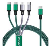 Amuvec Câble de Charge USB C vers Multi Charge, [3A 1.2M] Câble de Chargeur en Tressé Type C vers 4 en 1 avec 2 Micro USB/2 Type C Ports, pour iPhone 15, Samsung Galaxy, Moto, PS5, LG, Huawei, Sony