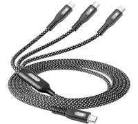 Amuvec Câble USB C vers Multi USB C 100W, [2×100W+10W] Câble de Charge Rapide 3 en 1, Nylon Tressé PD 3.0 avec Puce E-Marker pour iPhone 17/16/15, MacBook Pro/Air, iPad, Samsung S25/S24-1,2M