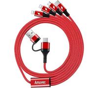 Amuvec Multi Câble 3A 1.2M, Nylon Tressé Cable USB A/USB C à 4 en 1 de Chargeur Rapide avec Port 2iP Micro USB Type C, pour Samsung S23 S22 S21S10, Huawei, Xiaomi, Nokia, Moto, Sony, PS5
