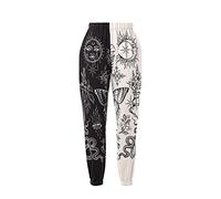 Amuver Pantalon sarouel bohème hippie pour femme - Taille haute smockée - Patchwork imprimé - Pantalon de yoga décontracté style années 90, blanc/noir, Taille S