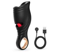 AMUVIBE Masturbateur Homme Électrique, Stimulateur de Gland à Langue Mobile, 10 Modes de Stimulation et 10 Vibrations, Gaine Texturée, Recharge Magnétique USB, Noir