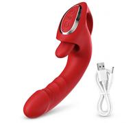 AMUVIBE Vibromasseur Point G avec Mouvement Télescopique, 10 Modes de Stimulation et 7 Rythmes d’Extension, Languette Flexible, Fonction Chauffante