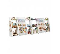 Amveya Bibliothèque Enfant Blanche 2 pièces, Bibliotheque Bebe, Meuble Rangement Enfant, Bibliothèque Basse avec 6 Compartiments et Sac en Tissu Amovible