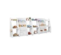 Amveya Bibliothèque Enfant Blanche 2 pièces, Petite Bibliotheque Etagere Rangement, Meuble De Rangement Chambre Enfant, Bibliothèque Basse avec 6 Compartiments et Sac en Tissu Amovible