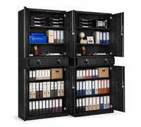 Amveya Lot de 2 armoires de Rangement Bureau en Bois, armoires de Bureau avec Serrure, 4 Portes et 2 tiroirs, Meubles Noirs pour dossiers et Fournitures, 78 x 40 x 200 cm