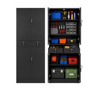 Amveya Lot de 2 armoires de rangement verrouillables multi-usages avec 4 portes et 2 tiroirs chacune - Armoire étroite pour garage et buanderie - Noir - 75 x 39 x 200 cm