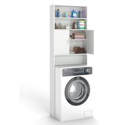 Amveya Meuble Machine à Laver, Meuble Toilettes WC Rangement, Etagere Machine a Laver avec Porte d'armoire, Etagere WC Rangement avec 2 Niveaux d'espace Ouvert