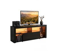 Amveya Meuble TV Noir 140 cm avec LED Meuble Télé Moderne avec Tiroirs et Étagères en Verre Meuble de Salon avec Rangement pour Téléviseur Buffet de Salon Commode pour téléviseur