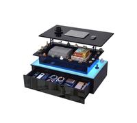 Amveya Table Basse Relevable Extensible Noir avec Rangement et Lumière LED pour Salon Moderne