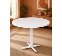 Amveya Table Ronde Salle à Manger 80 cm Blanche pour 2 à 4 Personnes | Table ronde salle à manger avec plateau en bois blanc et pied croisé métal pour cuisine appartement et coin repas compact