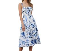 AMVNDFJB Donne Sommer Lunge sans Manches spaghettitracker bohémien Floral Schlitz Alta tailla maxikleid Rock(Grosse Bleu Flore,XL)