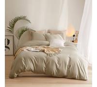 AMWAN Parure de lit 3 pièces Douce de Style Moderne avec Fermeture éclair pour lit Simple, Kaki et Marron Clair (172,7 x 218,4 cm) avec 2 taies d'oreiller