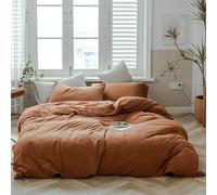 AMWAN Parure de lit 3 pièces en Jersey de Coton tricoté de Couleur Citrouille Unie pour très Grand lit, 1 Housse de Couette et 2 taies d'oreiller pour très Grand lit