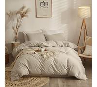 AMWAN Parure de lit Beige de Style Moderne avec Housse de Couette 100% Coton délavé, Housse de Couette de Luxe Beige Clair avec Fermeture éclair pour très Grand lit, Beige