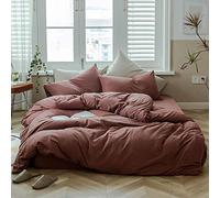 AMWAN Parure de lit pour Grand lit en Coton tricoté Jersey Doux, Style Simple, Rustique, bohème Comprenant 1 House de Couette et 2 taies d'oreiller, uni Rouge Brique, Rouge