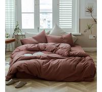 AMWAN Parure de lit King Size en coton tricoté jersey, style simple, comprenant 1 house de couette et 2 taies d'oreiller, uni rouge brique, rouge