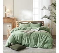 AMWAN Parure de lit raffinée King Size esthétique et raffinée, Style Simple, 100% Coton lavé Comprenant 1 Housse de Couette et 2 taies d'oreiller, uni Vert Sauge, Vert Clair