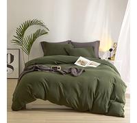 AMWAN Parure de lit Vert Militaire - Couette Moderne Douce Vert Olive et 2 taies d'oreiller - 203,2 x 228,6 cm