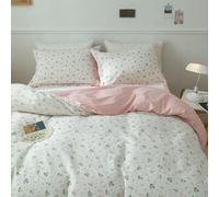 AMWAN Pink Floral Duvet Cover Twin XL Cotton Garden Bedding Sets Kids Girls White Comforter Aesthetic Botanical Vintage Flower Print with Zipper Ties