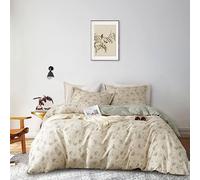 AMWAN Twin XL Housse de Couette Boho Floral Coton Esthétique Parure de Lit Jardin Beige Consolateur Chic Botanique avec Fermeture Éclair 4 Rubans