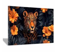 AMXBZC Affiche décorative chambre d'enfant Adorable Léopard Floral Moderne animaux de safari en afrique - Poster Images Murales - Décoration chambre de bébé(Orange 5)-20x30cm Encadrée