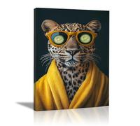 AMXBZC Affiche décorative chambre d'enfant Photo de léopard dans la salle de bain Moderne animaux de safari en afrique - Poster Images Murales - Décoration chambre de bébé(Jaune 3)-40x60cm Encadrée