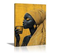 AMXBZC Africaine Femme Affiches tableau Fresque de graffiti de femme noire Moderne Fille Noire Decoration Murale Salon Chambre, Murale Salle De Bain Bureau Cuisine(Jaune)-50x70cm Encadrée