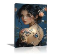 AMXBZC Africaine Femme Affiches tableau Graffiti Girl Back Moderne Fille Noire Decoration Murale Salon Chambre, Murale Salle De Bain Bureau Cuisine(Bleu)-60x90cm Encadrée