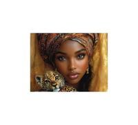 AMXBZC Femme africaine Tableau Salon Fille noire Animaux mignons Tableau Murale Abstrait,Grande œuvre d'art moderne pour mur africaines Decoration Murale(Or 6)-40x60cm Sans cadre