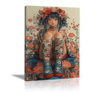 AMXBZC Fille Africaine Impression sur Toile tableau Fleurs de Fille Graffiti Tableaux Décoration Murale peinture abstraite Femme Noire -Déco Salon et Chambre(Bleu)-40x60cm Encadrée