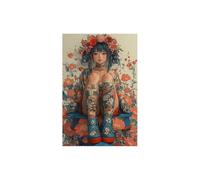 AMXBZC Fille Africaine Impression sur Toile tableau Fleurs de Fille Graffiti Tableaux Décoration Murale peinture abstraite Femme Noire -Déco Salon et Chambre(Bleu)-50x70cm Sans cadre