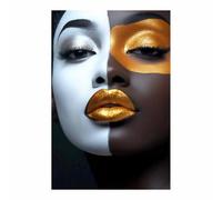AMXBZC Fille Africaine Impression sur Toile tableau Peinture abstraite de visage de fille Tableaux Décoration Murale peinture abstraite Femme Noire -Déco Salon et Chambre(Blanc)-50x70cm Encadrée