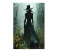 AMXBZC Halloween impressions d'art mural vintage Photos de sorcière de la forêt Décoration Murale Maison images esthétiques d'Halloween pour chambre à coucher(Vert 19)-50x70cm Sans cadre