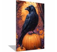 AMXBZC Halloween Tableau abstrait mural Corbeau citrouille de forêt Tableau Halloween dortoir Decor Murale, salon manger décoration de la maison peinture(Violet 9)-50x70cm Encadrée