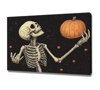AMXBZC Halloween Tableau abstrait mural Crâne de citrouille amusant Tableau Halloween dortoir Decor Murale, salon manger décoration de la maison peinture(Beige)-60x90cm Encadrée