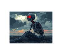 AMXBZC Halloween Tableau abstrait mural horreur crâne images peinture art gothique, images d'horreur d'Halloween, décoration murale effrayante pour salle de bain(gris)-60x90cm Sans cadre