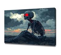 AMXBZC Halloween Tableau abstrait mural horreur crâne images peinture art gothique, images d'horreur d'Halloween, décoration murale effrayante pour salle de bain(gris)-30x40cm Encadrée